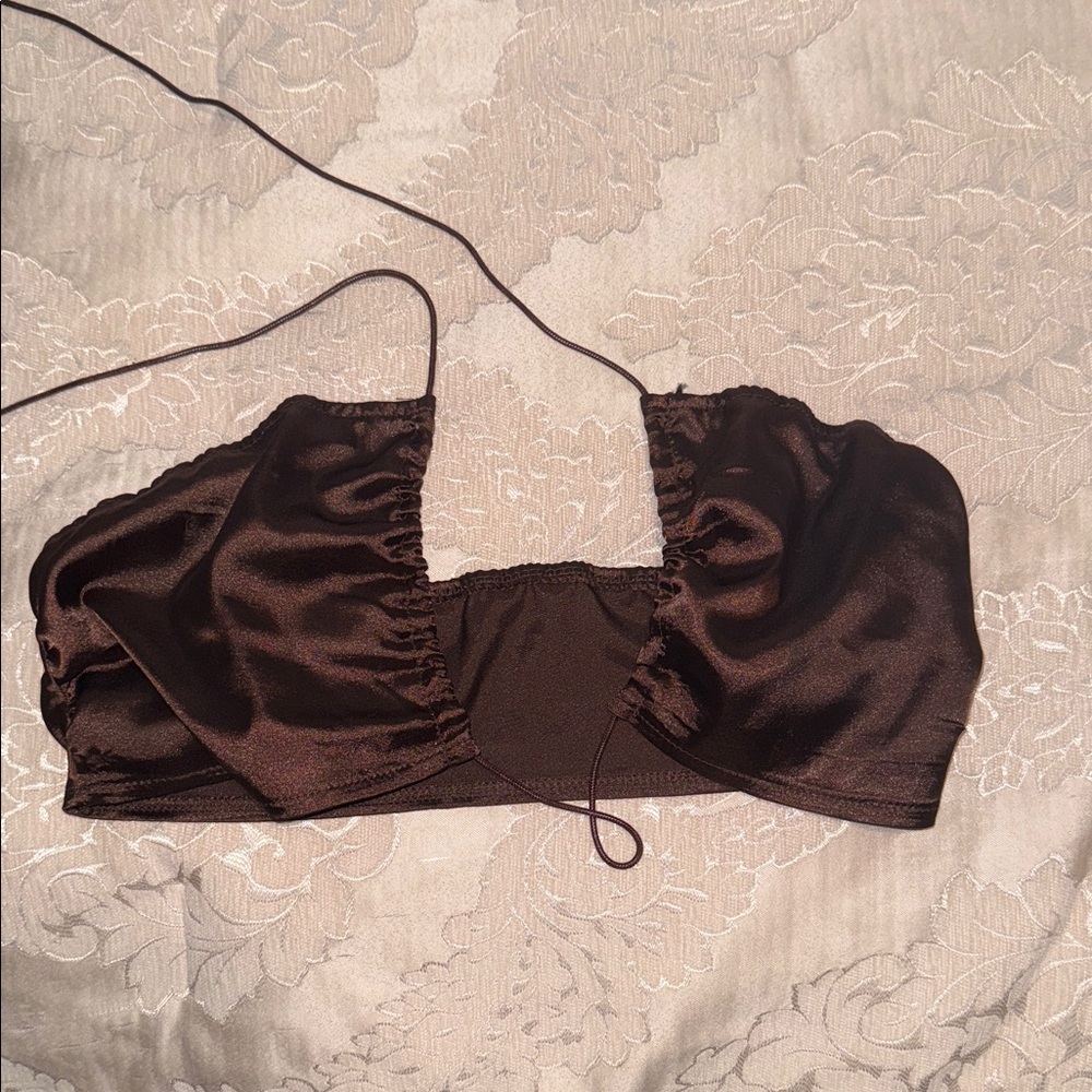 Brown Satin Crop Top